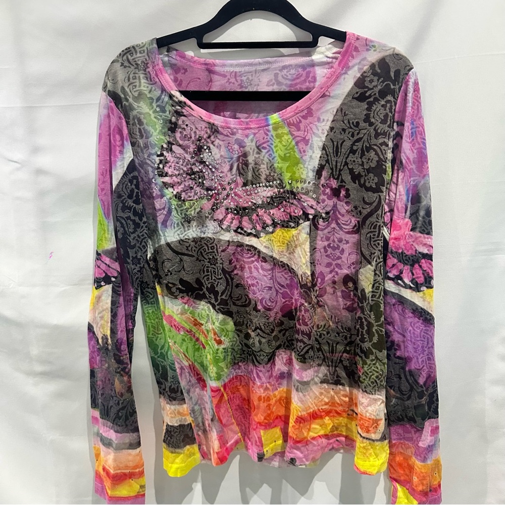 Abstract Mesh Long Sleeve Top - Picture 2 of 12